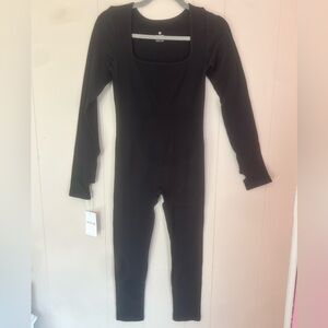 Black Long-Sleeve One-Piece Jumpsuit